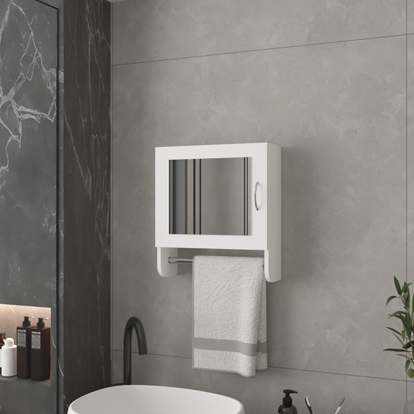 HomeRoots 18" White Wood Floating Bathroom Vanity with Mirror & Storage Cabinet – Modern Space Saver Design 571351