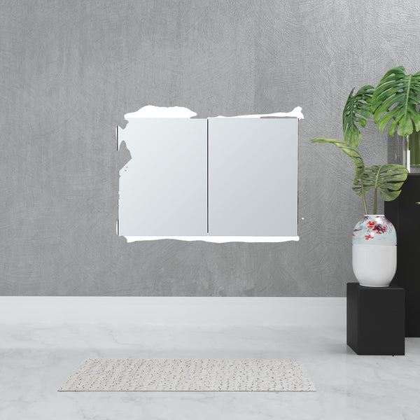 HomeRoots 32" Modern Floating White Wood Bathroom Vanity with Double Doors & Mirror Cabinet for Organized Elegance 571357