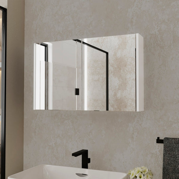 HomeRoots 32" Modern Floating White Wood Bathroom Vanity with Double Doors & Mirror Cabinet for Organized Elegance 571357