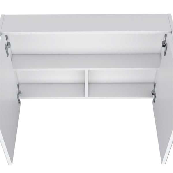 HomeRoots 32" Modern Floating White Wood Bathroom Vanity with Double Doors & Mirror Cabinet for Organized Elegance 571357