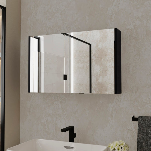 HomeRoots 32" Black Wood Floating Bathroom Vanity Set with Mirror & Medicine Cabinet for Modern Spaces 571358