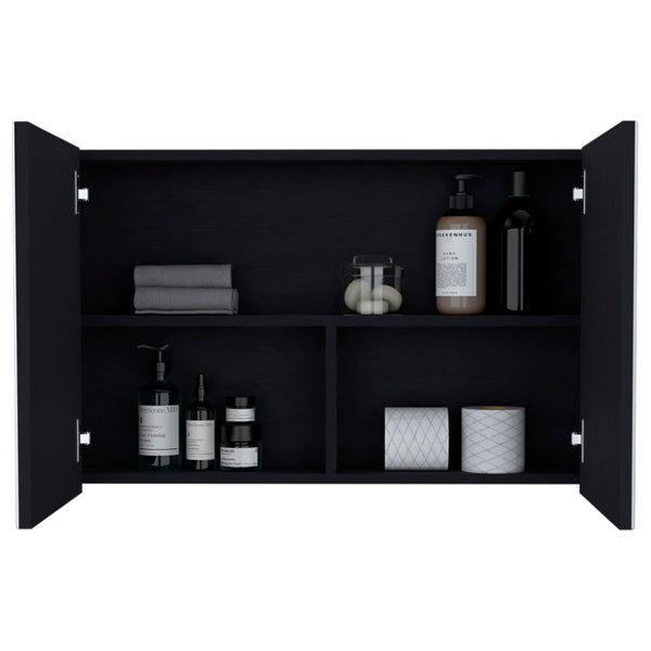 HomeRoots 32" Black Wood Floating Bathroom Vanity Set with Mirror & Medicine Cabinet for Modern Spaces 571358