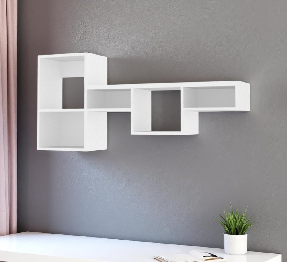HomeRoots 47" White Wood Wall-Mounted Cubby Shelf - Stylish Storage Solution for Modern Home Organization & Decor 571363