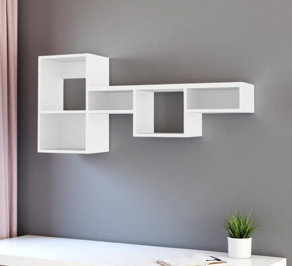 HomeRoots 47" White Wood Wall-Mounted Cubby Shelf - Stylish Storage Solution for Modern Home Organization & Decor 571363
