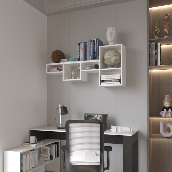 HomeRoots 47" White Wood Wall-Mounted Cubby Shelf - Stylish Storage Solution for Modern Home Organization & Decor 571363