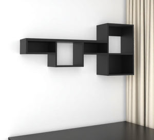 HomeRoots 47" Black Wood Wall Mounted Cubby Shelf - Stylish Space-Saving Storage for Modern Home Decor 571364