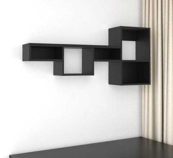 HomeRoots 47" Black Wood Wall Mounted Cubby Shelf - Stylish Space-Saving Storage for Modern Home Decor 571364