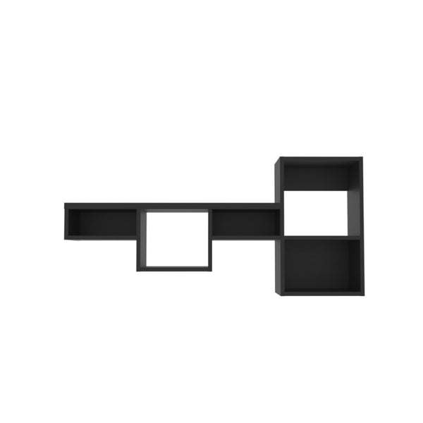 HomeRoots 47" Black Wood Wall Mounted Cubby Shelf - Stylish Space-Saving Storage for Modern Home Decor 571364