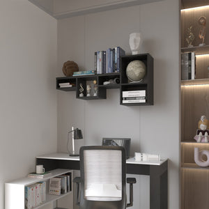 HomeRoots 47" Black Wood Wall Mounted Cubby Shelf - Stylish Space-Saving Storage for Modern Home Decor 571364