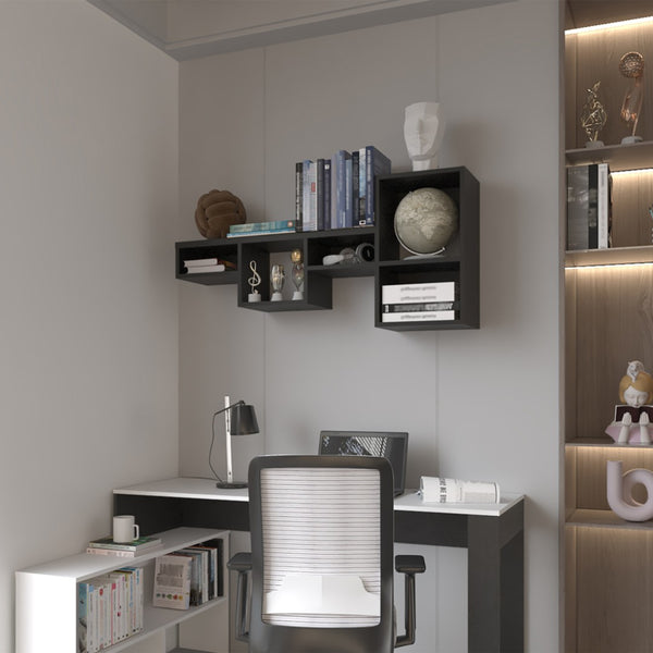 HomeRoots 47" Black Wood Wall Mounted Cubby Shelf - Stylish Space-Saving Storage for Modern Home Decor 571364