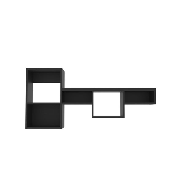 HomeRoots 47" Black Wood Wall Mounted Cubby Shelf - Stylish Space-Saving Storage for Modern Home Decor 571364