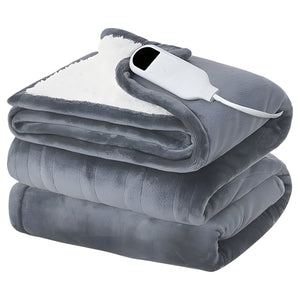 Homeroots 72" X 84" Gray And White Microfiber Heated Electric Full Double Blanket  Microfiber 571369
