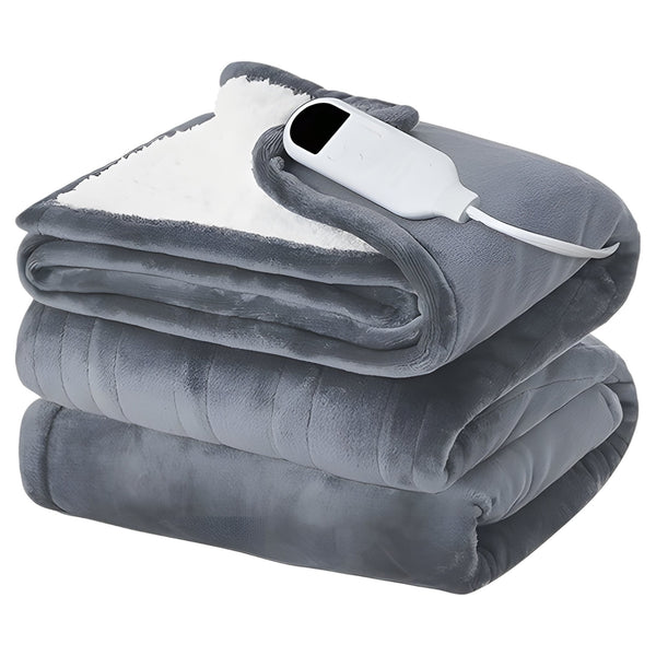 Homeroots 72" X 84" Gray And White Microfiber Heated Electric Full Double Blanket  Microfiber 571369