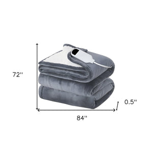 Homeroots 72" X 84" Gray And White Microfiber Heated Electric Full Double Blanket  Microfiber 571369