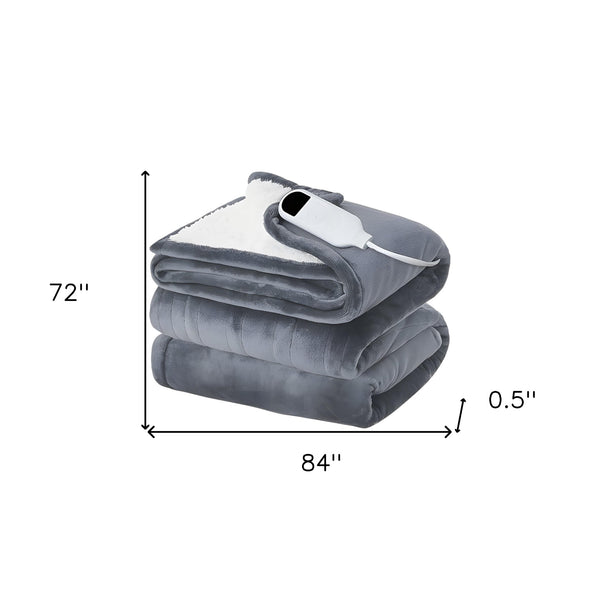 Homeroots 72" X 84" Gray And White Microfiber Heated Electric Full Double Blanket  Microfiber 571369