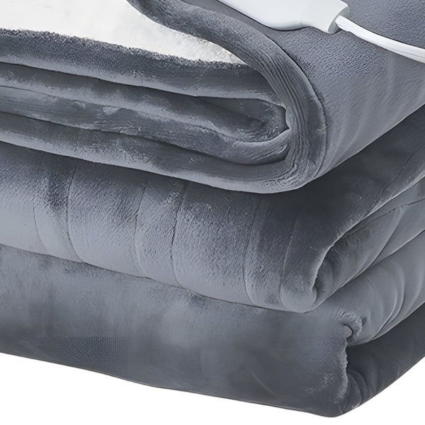Homeroots 72" X 84" Gray And White Microfiber Heated Electric Full Double Blanket  Microfiber 571369