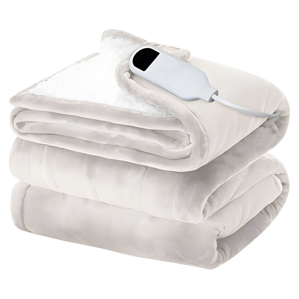 Homeroots 72" X 84" Cream And White Microfiber Heated Electric Full Double Blanket  Microfiber 571377