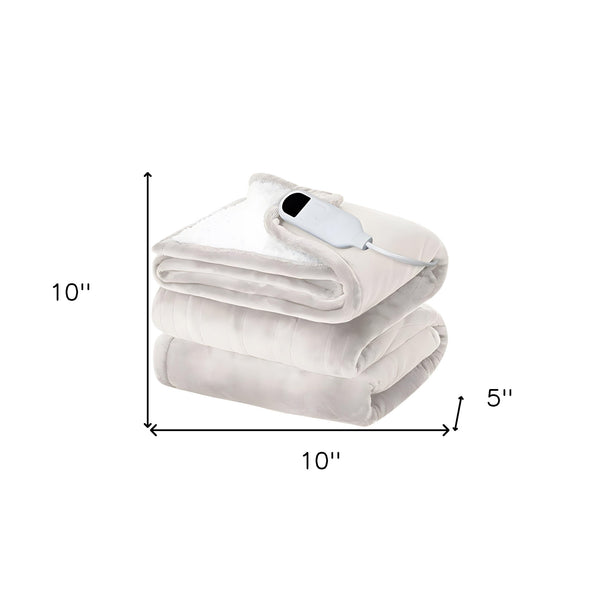 Homeroots 72" X 84" Cream And White Microfiber Heated Electric Full Double Blanket  Microfiber 571377