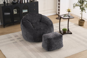 English Elm Foam Memory Foam Bean Bag Chair with Plush Chenille Cover, Large 42" Round Comfortable Lounger Black W2915P283417