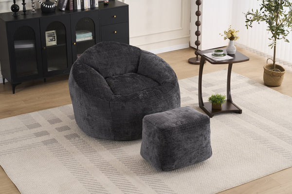 English Elm Foam Memory Foam Bean Bag Chair with Plush Chenille Cover, Large 42" Round Comfortable Lounger Black W2915P283417