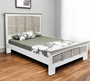 Homeroots Gray Carved Geometric Solid Wood Queen Bed Frame - Distressed Elegance For A Cozy Bedroom Oasis  Wood 571381