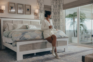 Homeroots Gray Carved Geometric Solid Wood Queen Bed Frame - Distressed Elegance For A Cozy Bedroom Oasis  Wood 571381