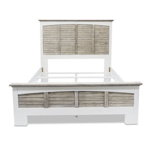 Homeroots Gray Carved Geometric Solid Wood Queen Bed Frame - Distressed Elegance For A Cozy Bedroom Oasis  Wood 571381