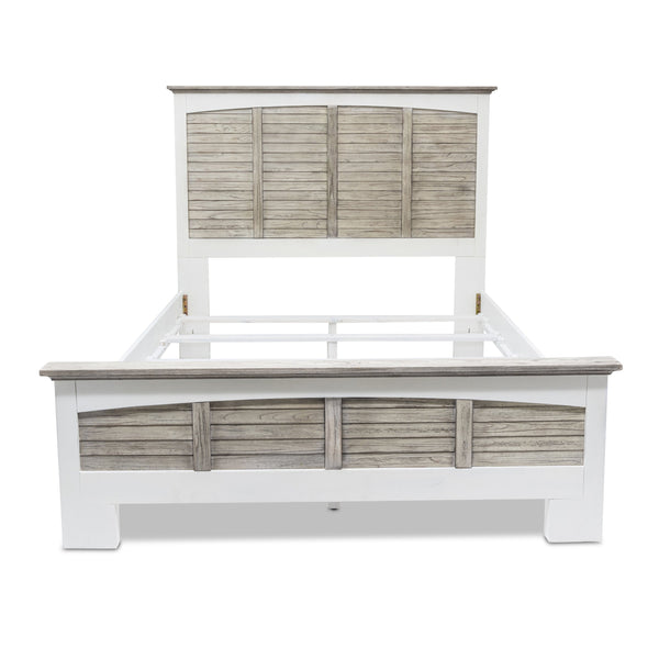 Homeroots Gray Carved Geometric Solid Wood Queen Bed Frame - Distressed Elegance For A Cozy Bedroom Oasis  Wood 571381