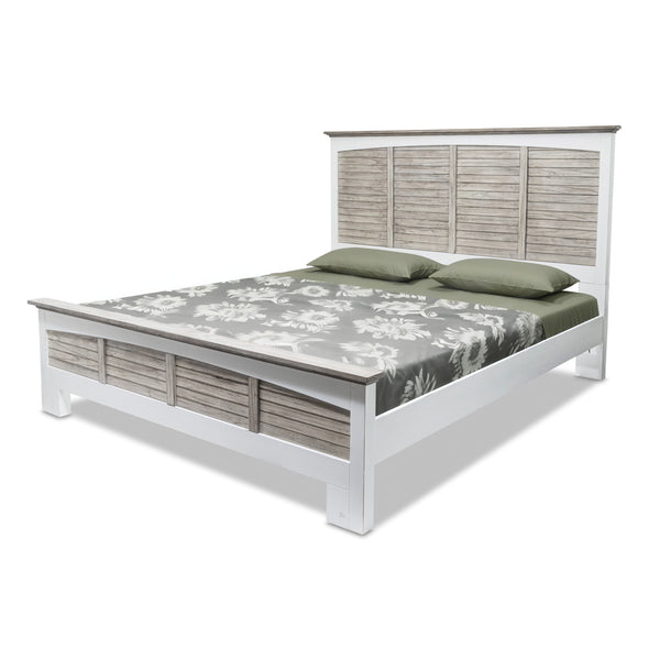 Homeroots Gray Carved Geometric Distressed Solid Wood King Bed Frame For Timeless Elegance And Comfort  Wood 571382