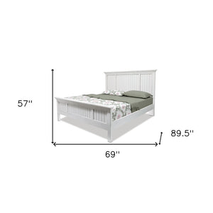 HomeRoots White Carved Geometric Distressed Solid Wood Queen Bed Frame - Artisan Coastal Charm & Supportive Design 571383