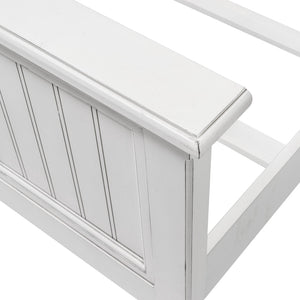 HomeRoots White Carved Geometric Distressed Solid Wood Queen Bed Frame - Artisan Coastal Charm & Supportive Design 571383