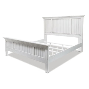 Homeroots White Carved Geometric King Bed Frame - Distressed Solid Wood Design For Ultimate Comfort & Style  Wood 571384