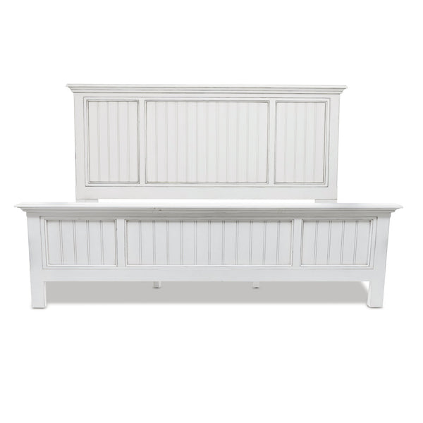 Homeroots White Carved Geometric King Bed Frame - Distressed Solid Wood Design For Ultimate Comfort & Style  Wood 571384