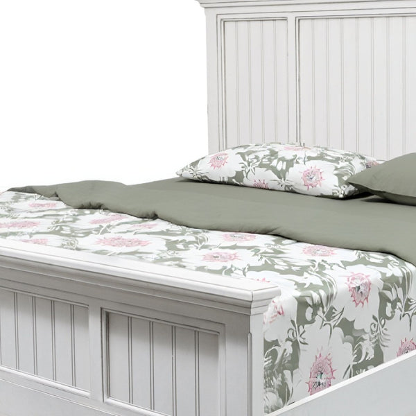 Homeroots White Carved Geometric King Bed Frame - Distressed Solid Wood Design For Ultimate Comfort & Style  Wood 571384