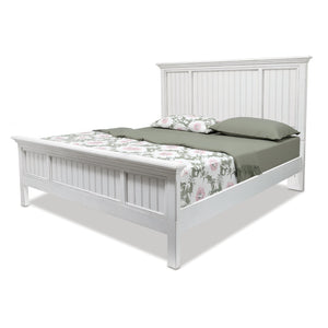 Homeroots White Carved Geometric King Bed Frame - Distressed Solid Wood Design For Ultimate Comfort & Style  Wood 571384