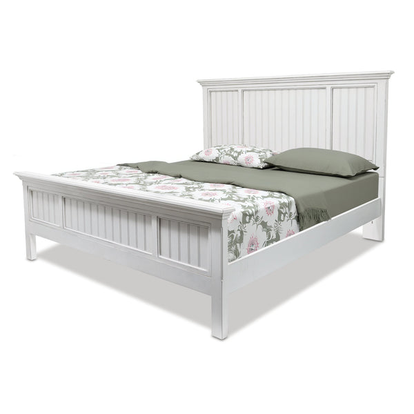 Homeroots White Carved Geometric King Bed Frame - Distressed Solid Wood Design For Ultimate Comfort & Style  Wood 571384