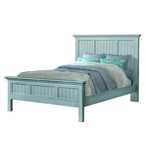 HomeRoots Aqua Blue Coastal Queen Bed Frame - Distressed Solid Wood with Ribbed Texture for Timeless Style 571385