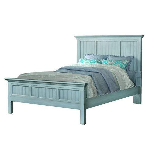 HomeRoots Aqua Blue Coastal Queen Bed Frame - Distressed Solid Wood with Ribbed Texture for Timeless Style 571385