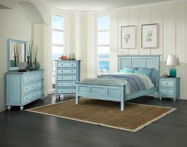 Homeroots Aqua Blue Ribbed Texture Queen Bed Frame - Distressed Solid Wood For Stylish Comfort & Quality   571385