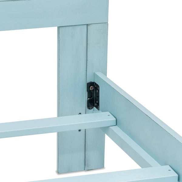 Homeroots Aqua Blue Ribbed Texture Queen Bed Frame - Distressed Solid Wood For Stylish Comfort & Quality   571385