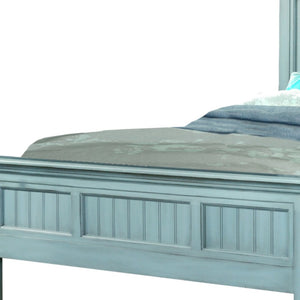 Homeroots Aqua Blue Ribbed Texture Queen Bed Frame - Distressed Solid Wood For Stylish Comfort & Quality   571385