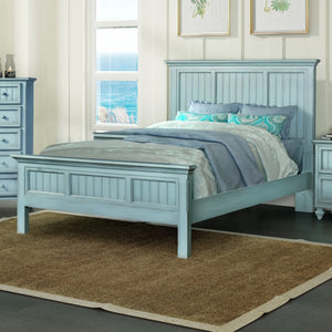 Homeroots Blue Carved Geometric King Bed Frame - Distressed Solid Wood For Stylish Comfort & Sweet Dreams  Wood 571386