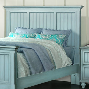 Homeroots Blue Carved Geometric King Bed Frame - Distressed Solid Wood For Stylish Comfort & Sweet Dreams  Wood 571386