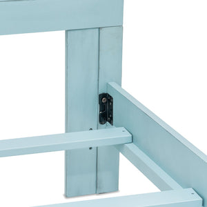 Homeroots Blue Carved Geometric King Bed Frame - Distressed Solid Wood For Stylish Comfort & Sweet Dreams  Wood 571386