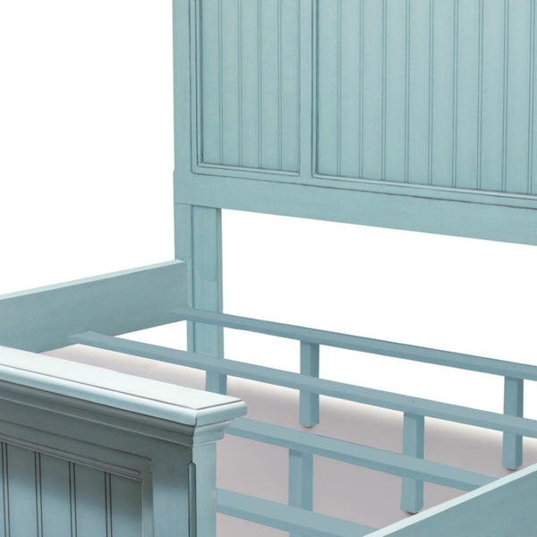 Homeroots Blue Carved Geometric King Bed Frame - Distressed Solid Wood For Stylish Comfort & Sweet Dreams  Wood 571386