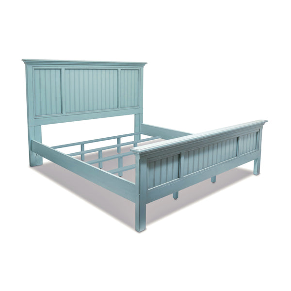 Homeroots Blue Carved Geometric King Bed Frame - Distressed Solid Wood For Stylish Comfort & Sweet Dreams  Wood 571386