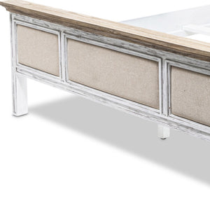 Homeroots White Distressed Solid Wood And Linen Queen Bed Frame - Shiplap Texture For Luxurious Comfort  Wood 571387