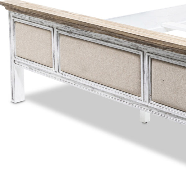 Homeroots White Distressed Solid Wood And Linen Queen Bed Frame - Shiplap Texture For Luxurious Comfort  Wood 571387