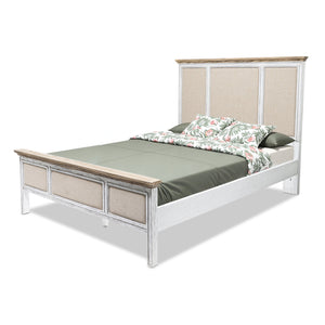 Homeroots White Distressed Solid Wood And Linen Queen Bed Frame - Shiplap Texture For Luxurious Comfort  Wood 571387