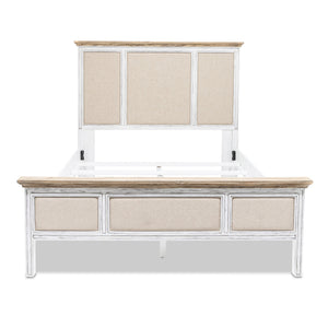 Homeroots White Distressed Solid Wood And Linen Queen Bed Frame - Shiplap Texture For Luxurious Comfort  Wood 571387